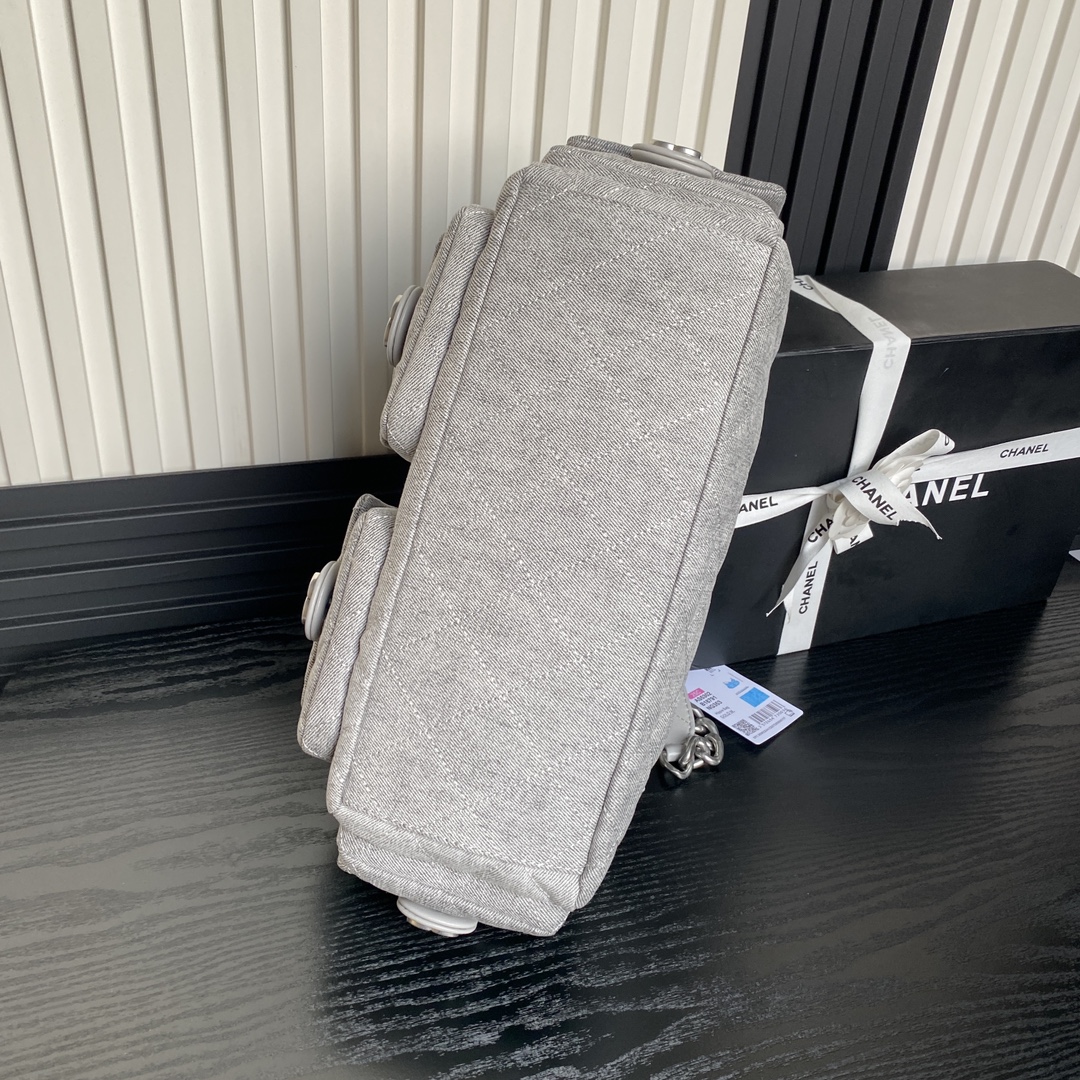 [TOP] CHANEL Hobo Bag Denim 27x35x18cm - Gray