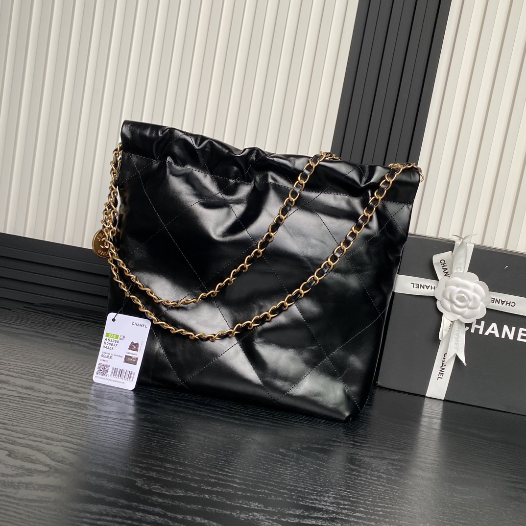 [TOP] CHANEL 22 Bag with 2 Pockets 35x37x7cm/39x42x8cm - Black
