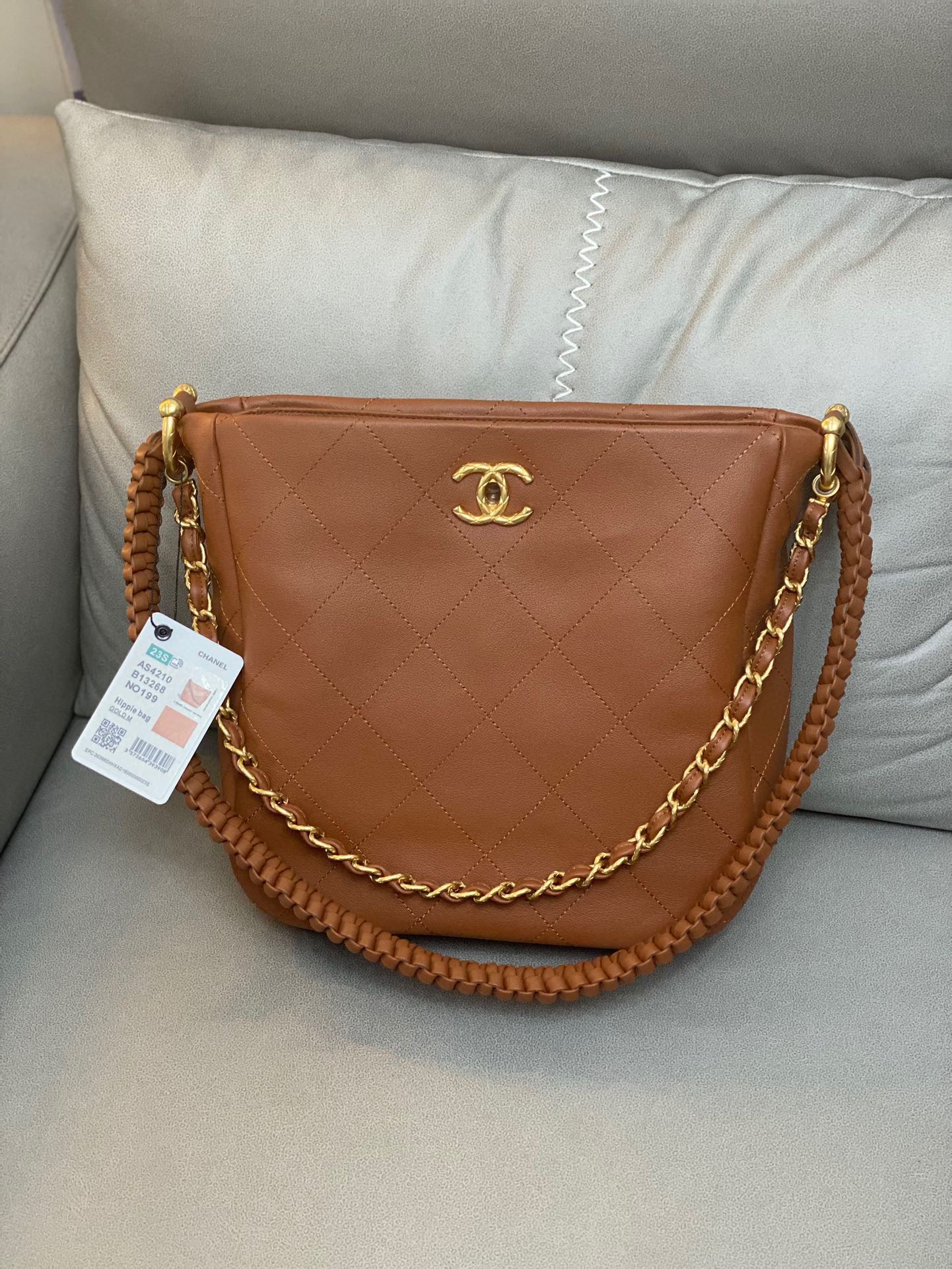 [TOP] CHANEL Hobo Handbag Hippie Bag 26*25*7.5𝗰𝗺 - Brown
