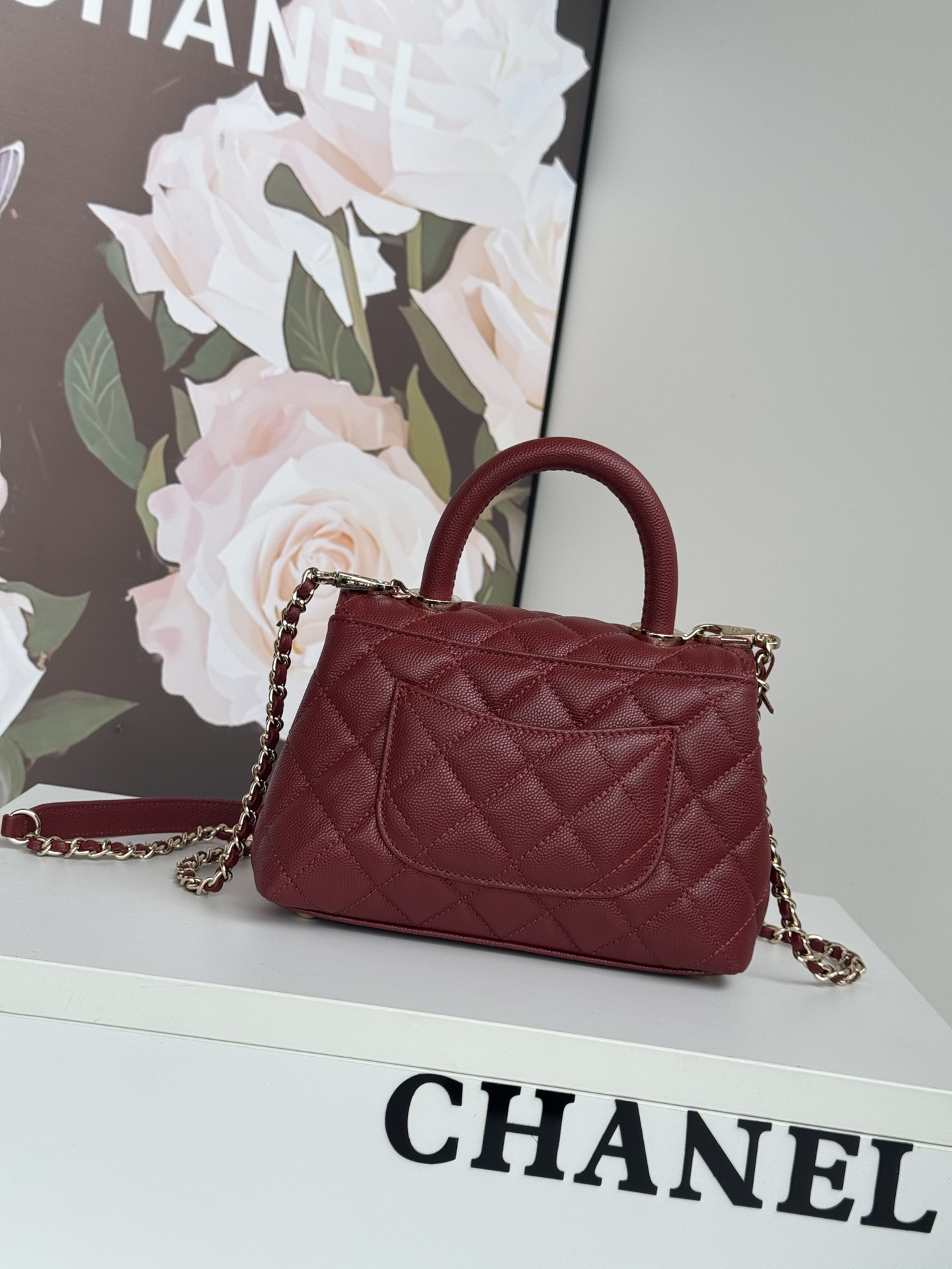 [TOP] CHANEL Particle Embossed Calfskin CoCo Handle Bags 19CM - Red - GHW