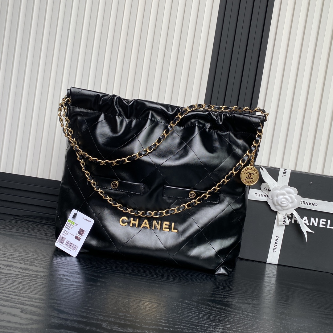 [TOP] CHANEL 22 Bag with 2 Pockets 35x37x7cm/39x42x8cm - Black