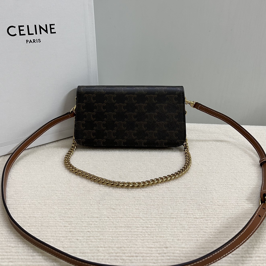 [TOP] CELINE Triomphe Chain Shoulder Bag Cowhide with Logo-printed 20.5x11x4cm - 2Colour