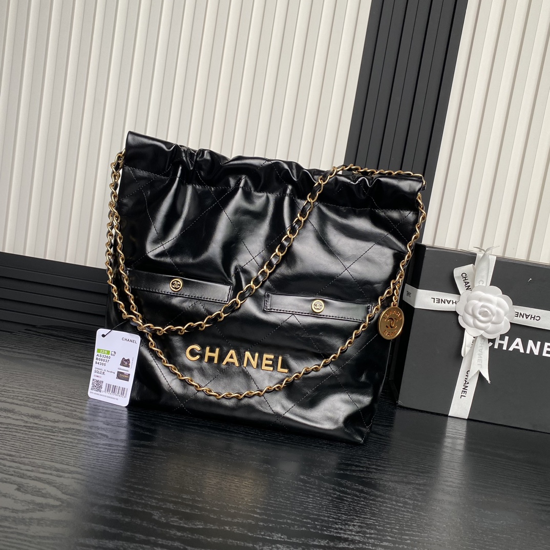 [TOP] CHANEL 22 Bag with 2 Pockets 35x37x7cm/39x42x8cm - Black