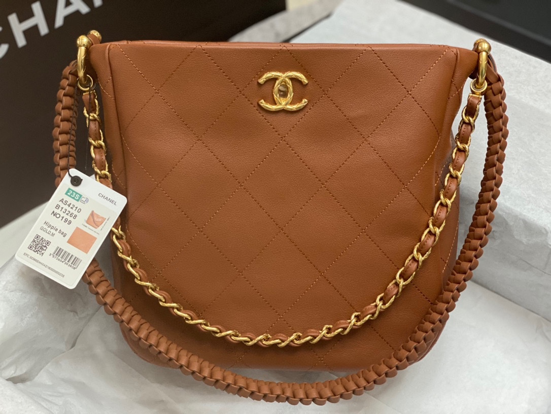 [TOP] CHANEL Hobo Handbag Hippie Bag 26*25*7.5𝗰𝗺 - Brown