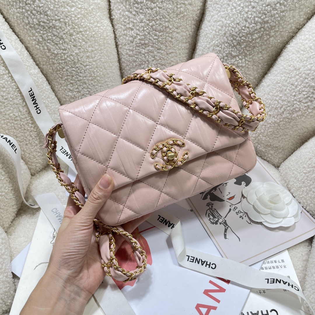 [TOP] CHANEL Flap Bag with Wide Leather Shoulder Strap 13.5*20.5*5cm - 4 Color