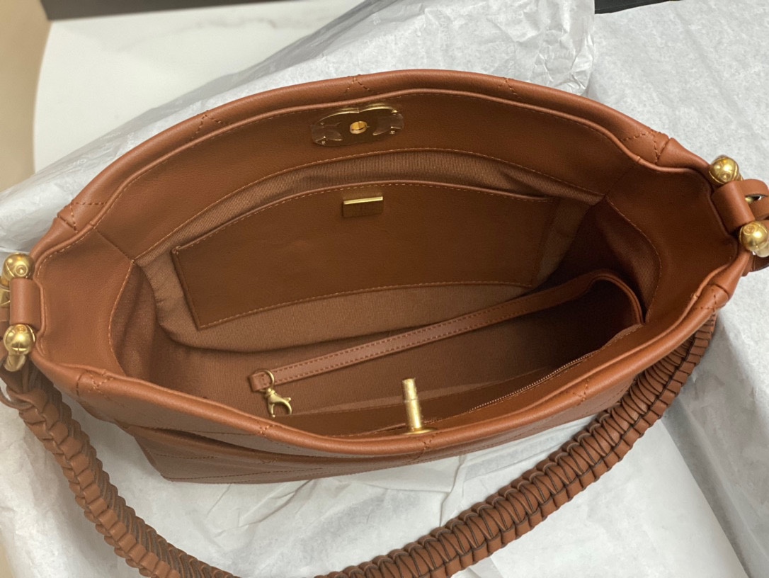 [TOP] CHANEL Hobo Handbag Hippie Bag 26*25*7.5𝗰𝗺 - Brown