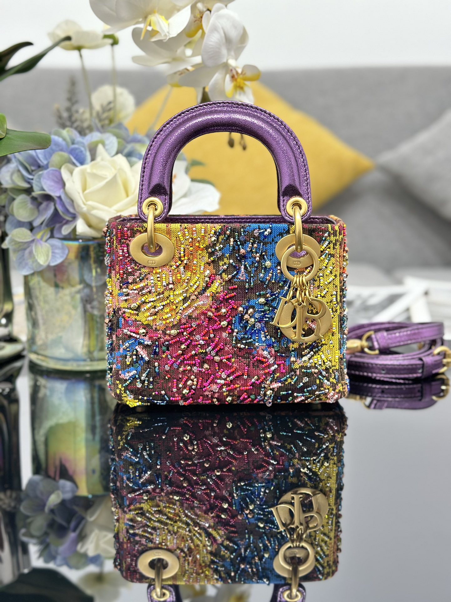 [TOP] Christian Dior Lady Dior Bag Embroidery Art Limited Beads 17x15x7cm - Colorful