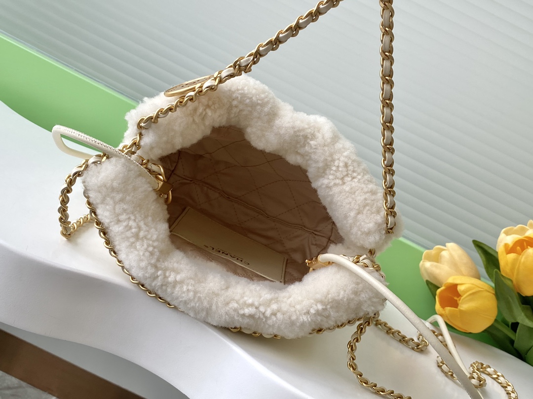 [TOP] CHANEL 22 Bag Wool 19x20x6cm/35x37x7cm - Beige