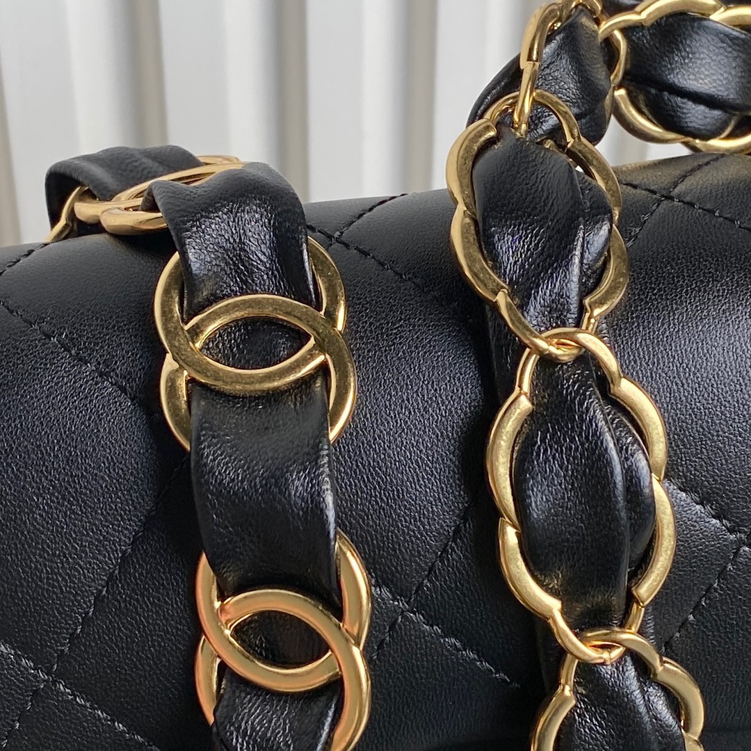 [TOP] CHANEL Flap Bag with Big Chain Strap 16cm/21cm/26cm - Black