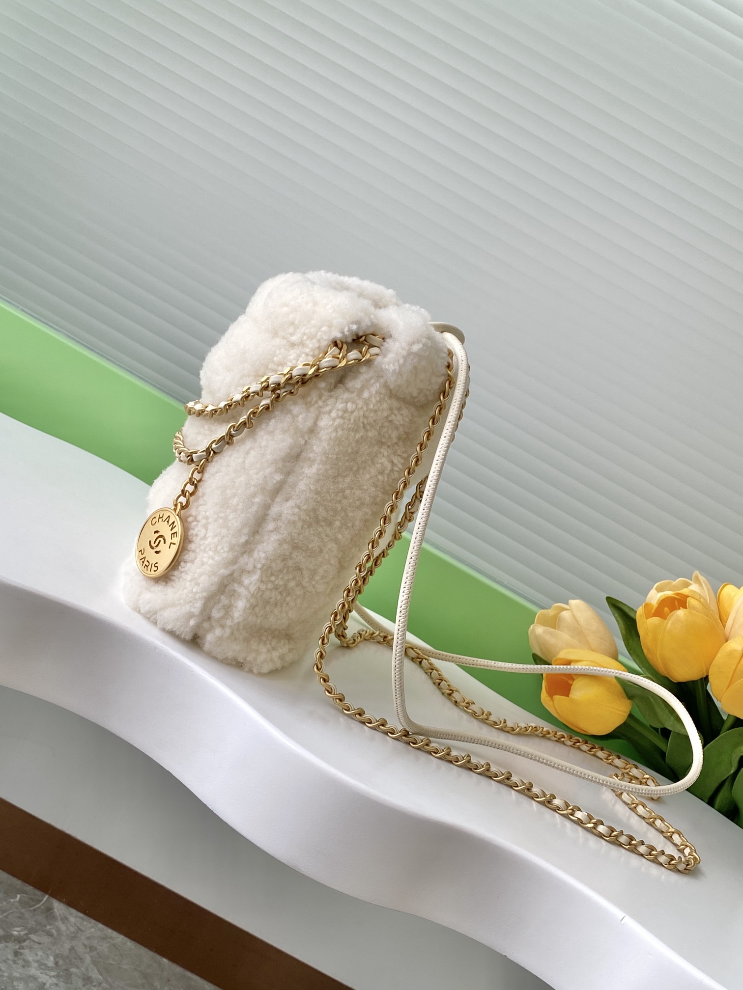 [TOP] CHANEL 22 Bag Wool 19x20x6cm/35x37x7cm - Beige