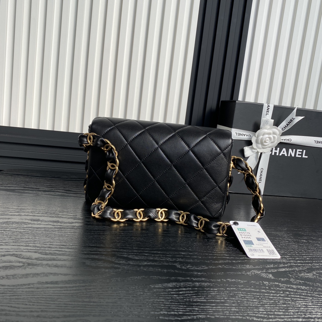 [TOP] CHANEL Flap Bag with Big Chain Strap 16cm/21cm/26cm - Black