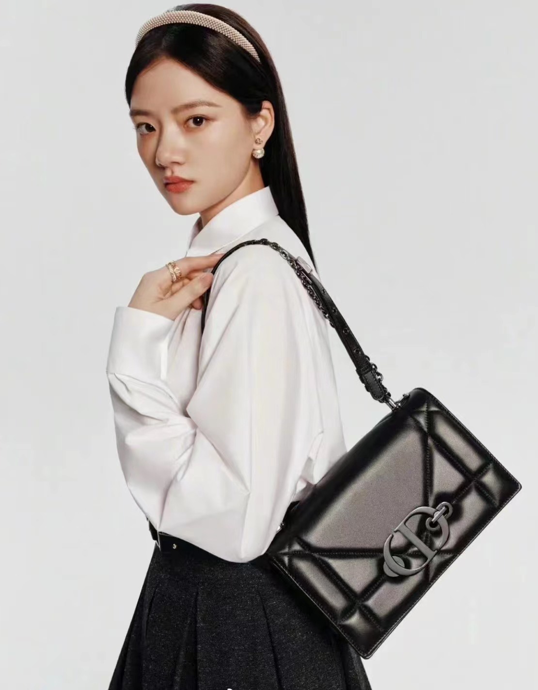 [Top] Christian Dior Montaigne Bag Sheepskin 25*8*15cm - Black