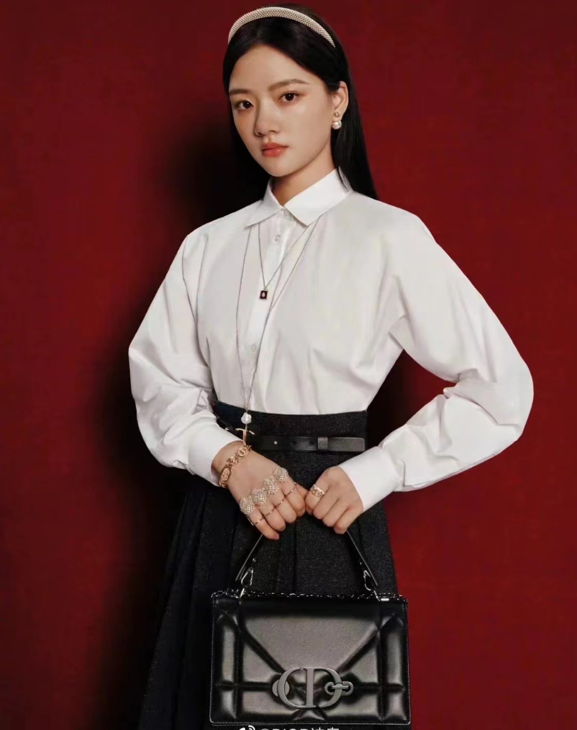 [Top] Christian Dior Montaigne Bag Sheepskin 25*8*15cm - Black