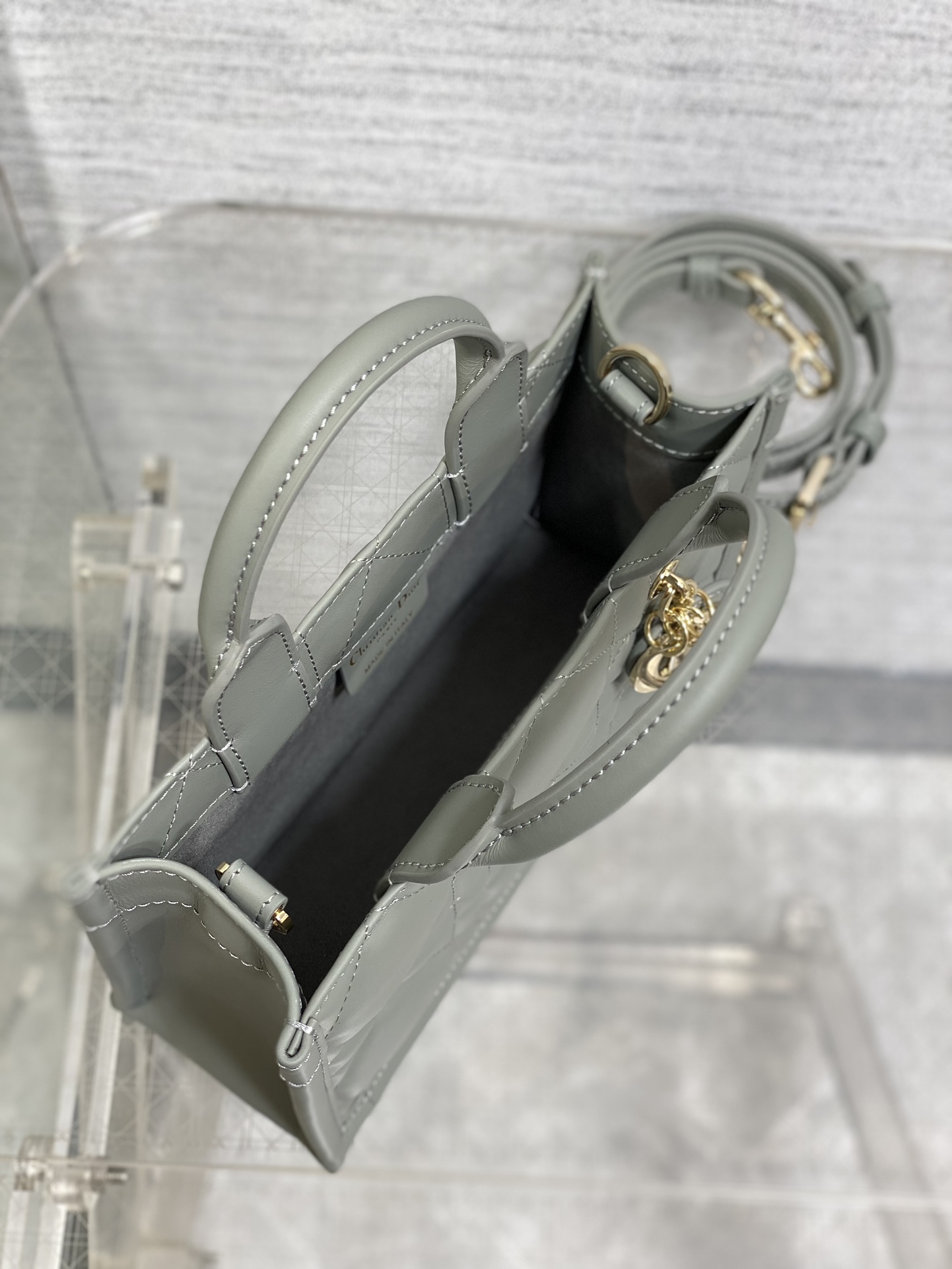 [TOP] Christian Dior Calfskin Book Tote Bags 21.5x13x7.5cm - Rock Ash