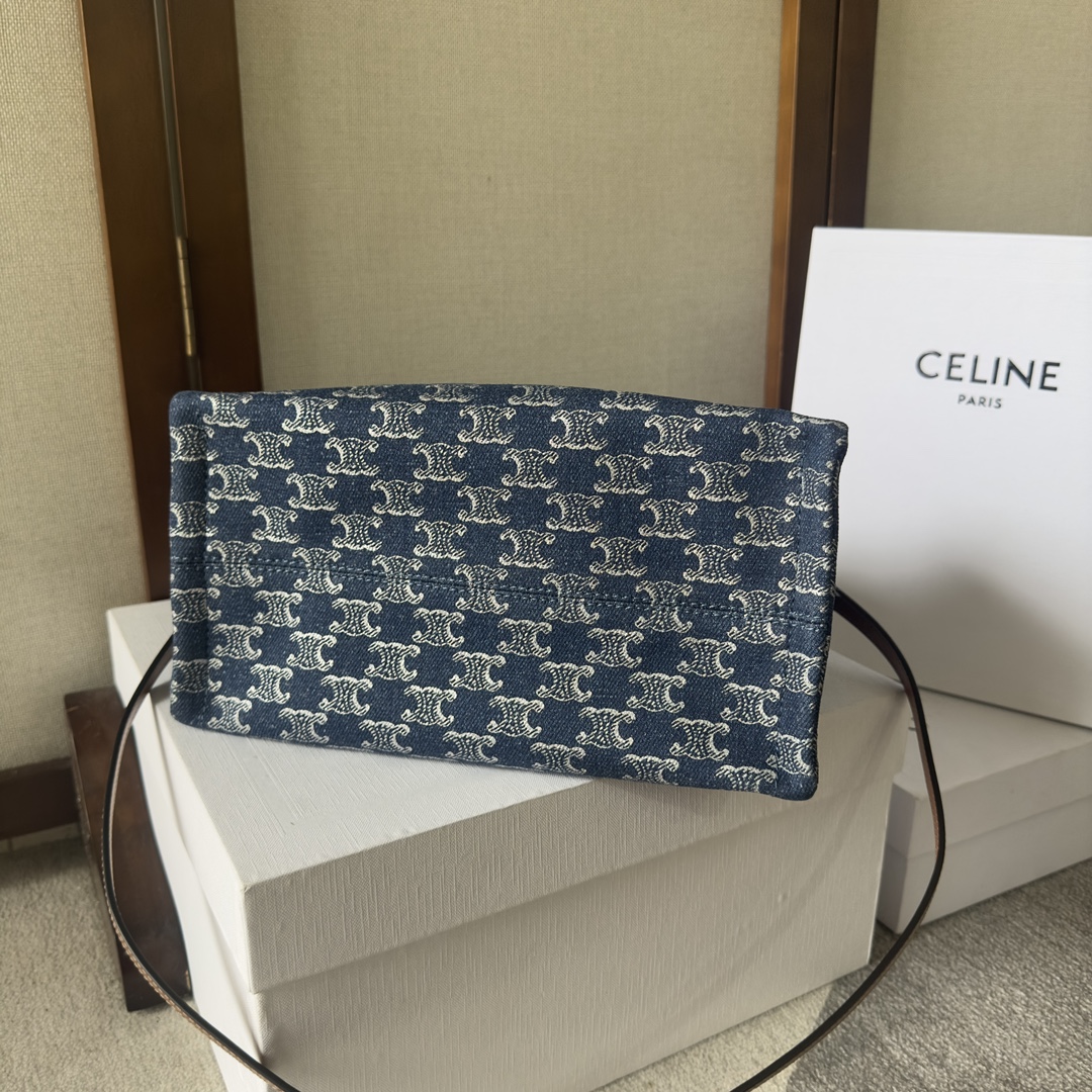 [TOP] CELINE Cabas Bags Denim And Cow Leather Handbags 25.5*18.5*12CM - Denim Blue