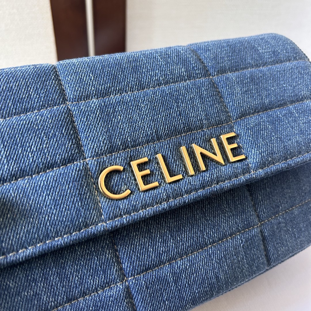 [TOP] CELINE Denim And Leather Bag With Chain 24x15x5cm - Blue