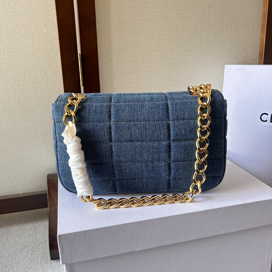 [TOP] CELINE Denim And Leather Bag With Chain 24x15x5cm - Blue