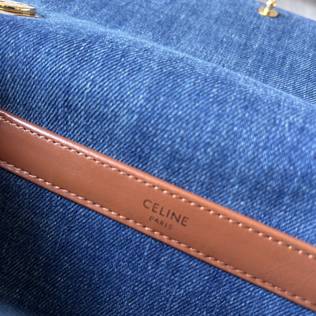 [TOP] CELINE Denim And Leather Bag With Chain 24x15x5cm - Blue