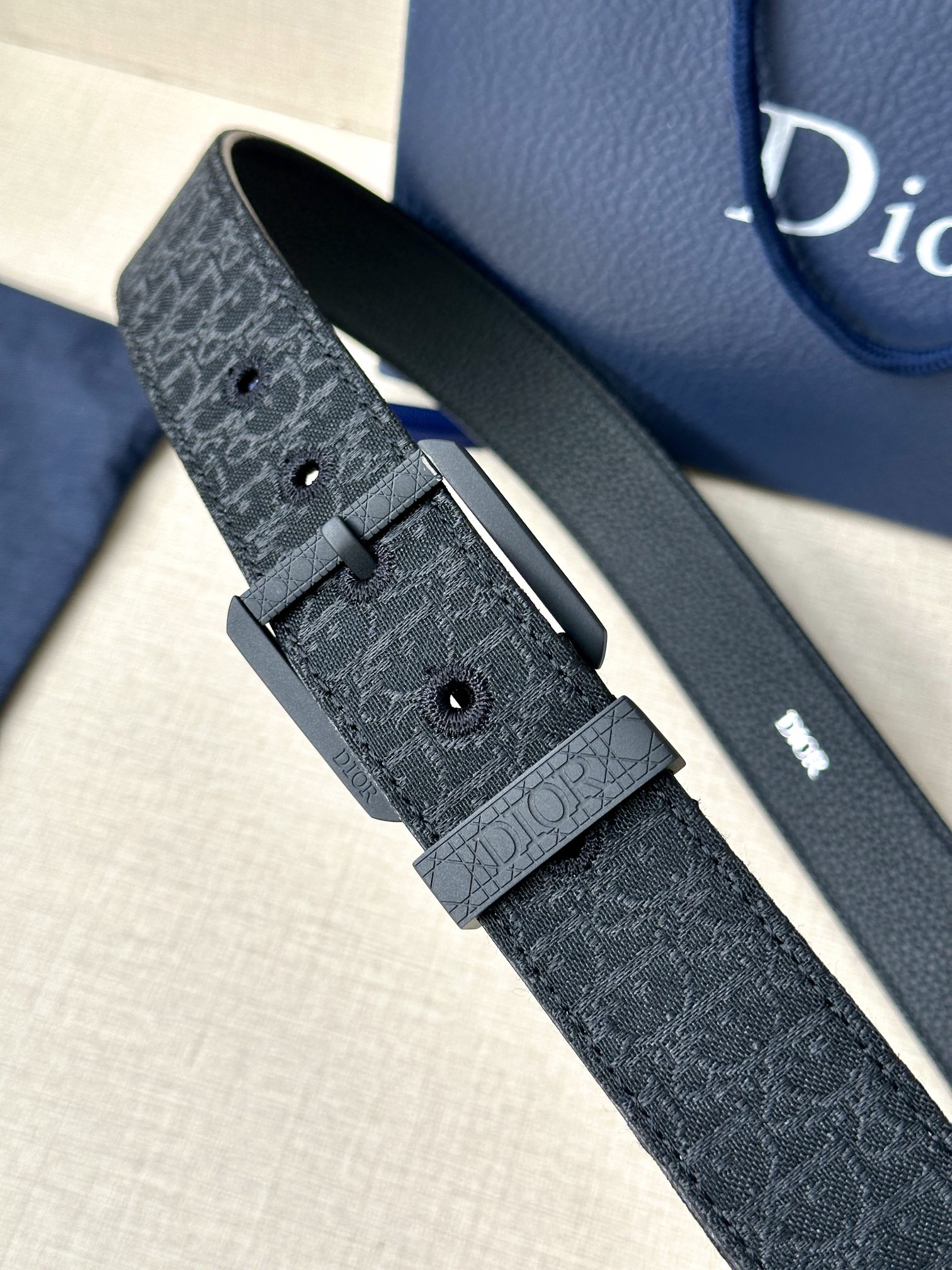 [TOP] Christian Dior Cowhide Belt 3.5CM - Black