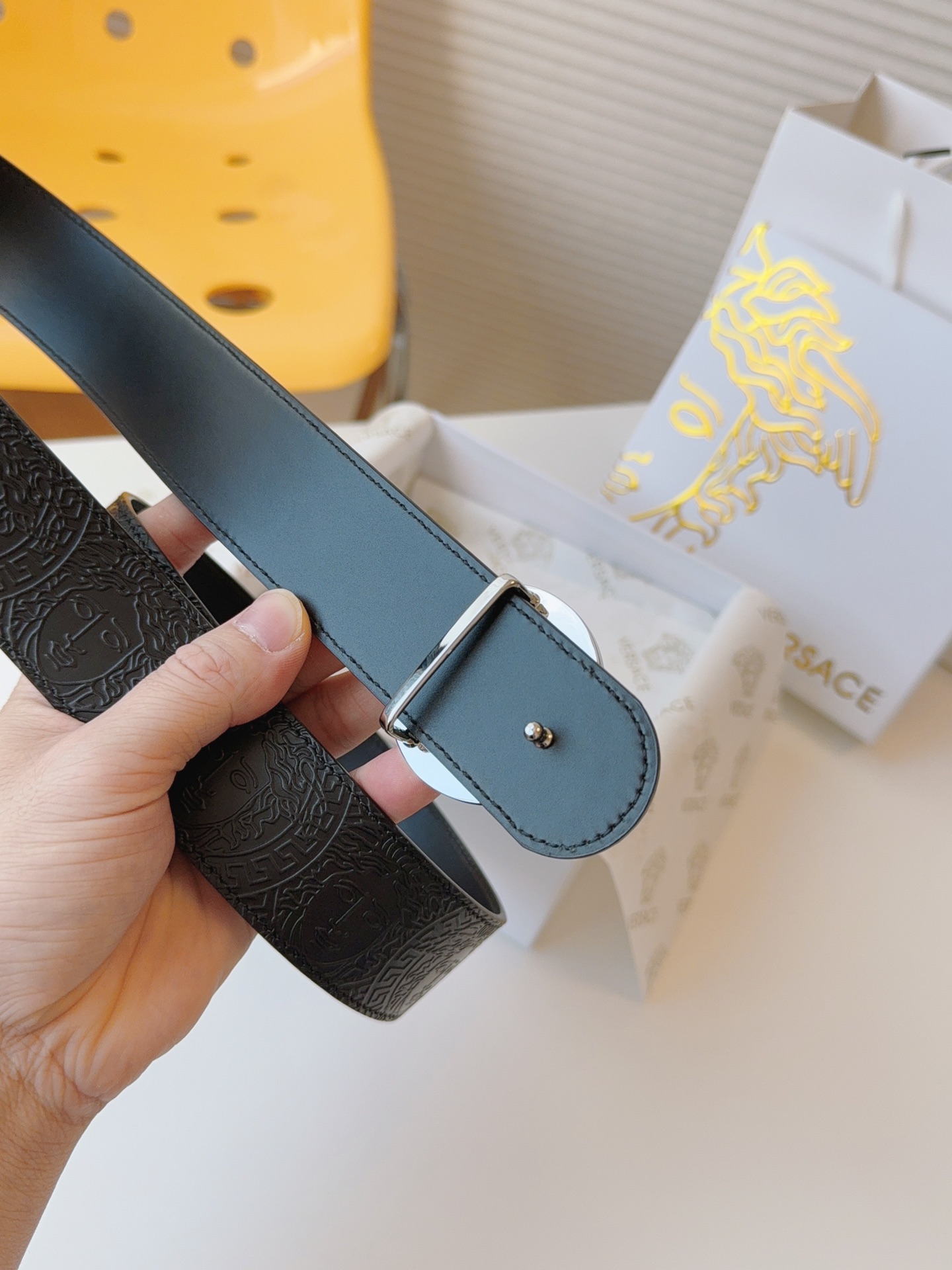 [TOP] VERSACE Cowhide Medusa Belts 4cm- Black