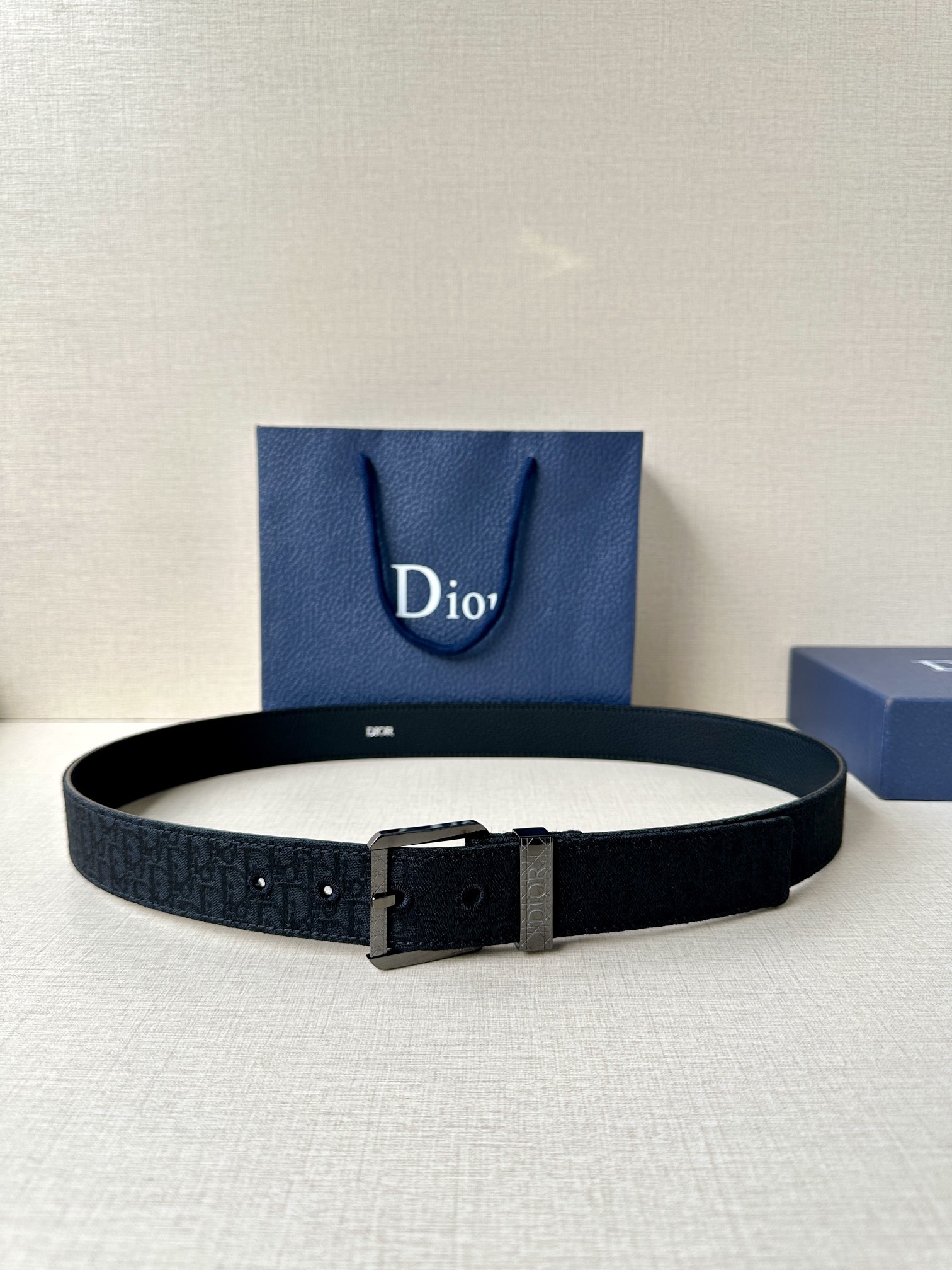 [TOP] Christian Dior Cowhide Belt 3.5CM - Black