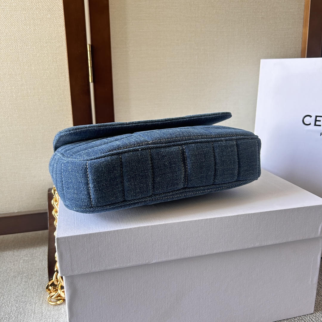 [TOP] CELINE Denim And Leather Bag With Chain 24x15x5cm - Blue