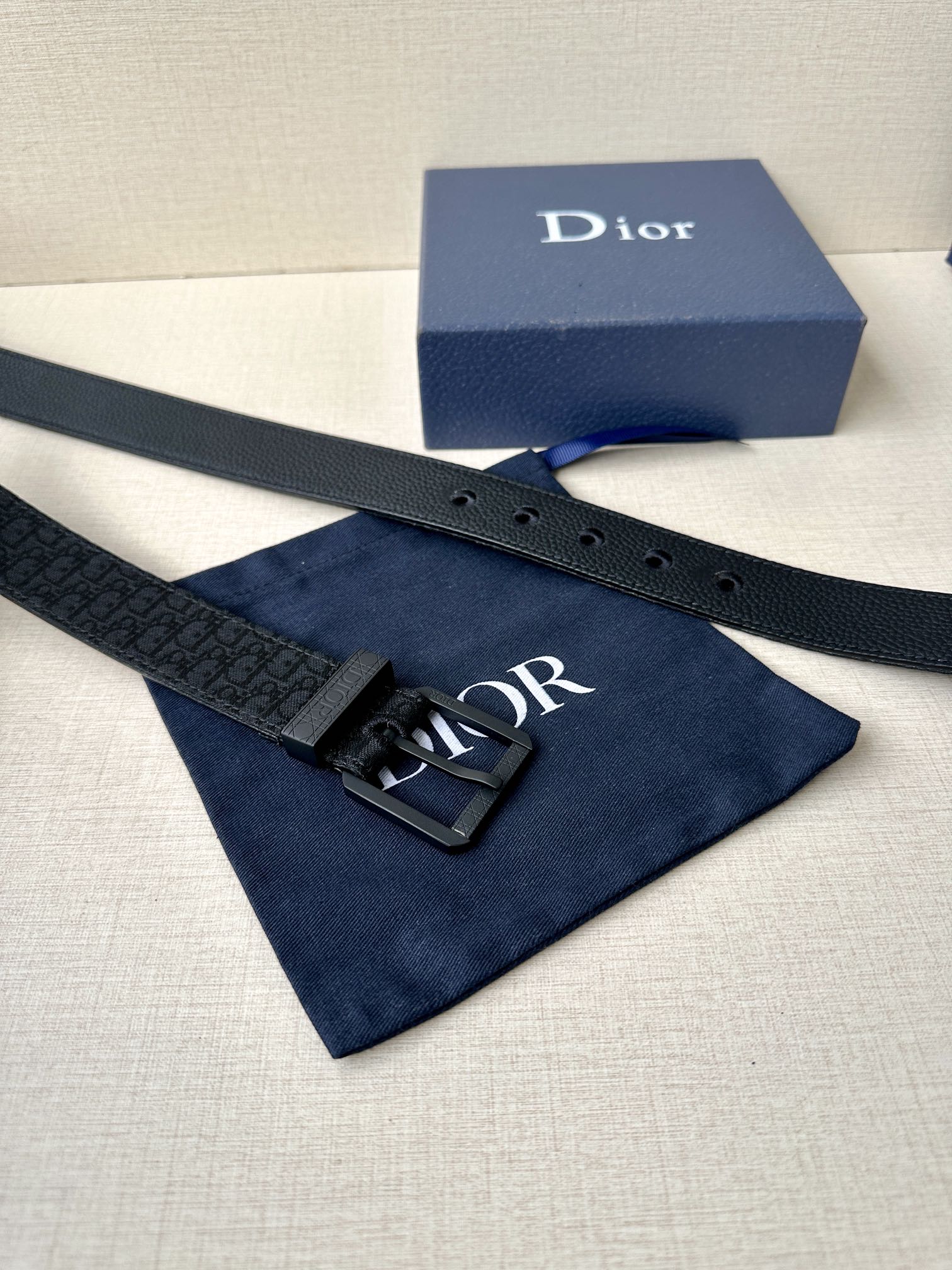 [TOP] Christian Dior Cowhide Belt 3.5CM - Black