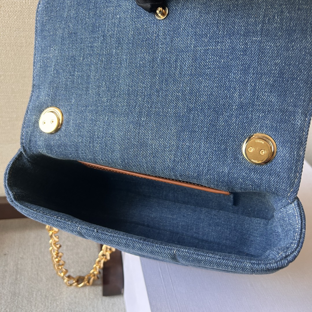 [TOP] CELINE Denim And Leather Bag With Chain 24x15x5cm - Blue