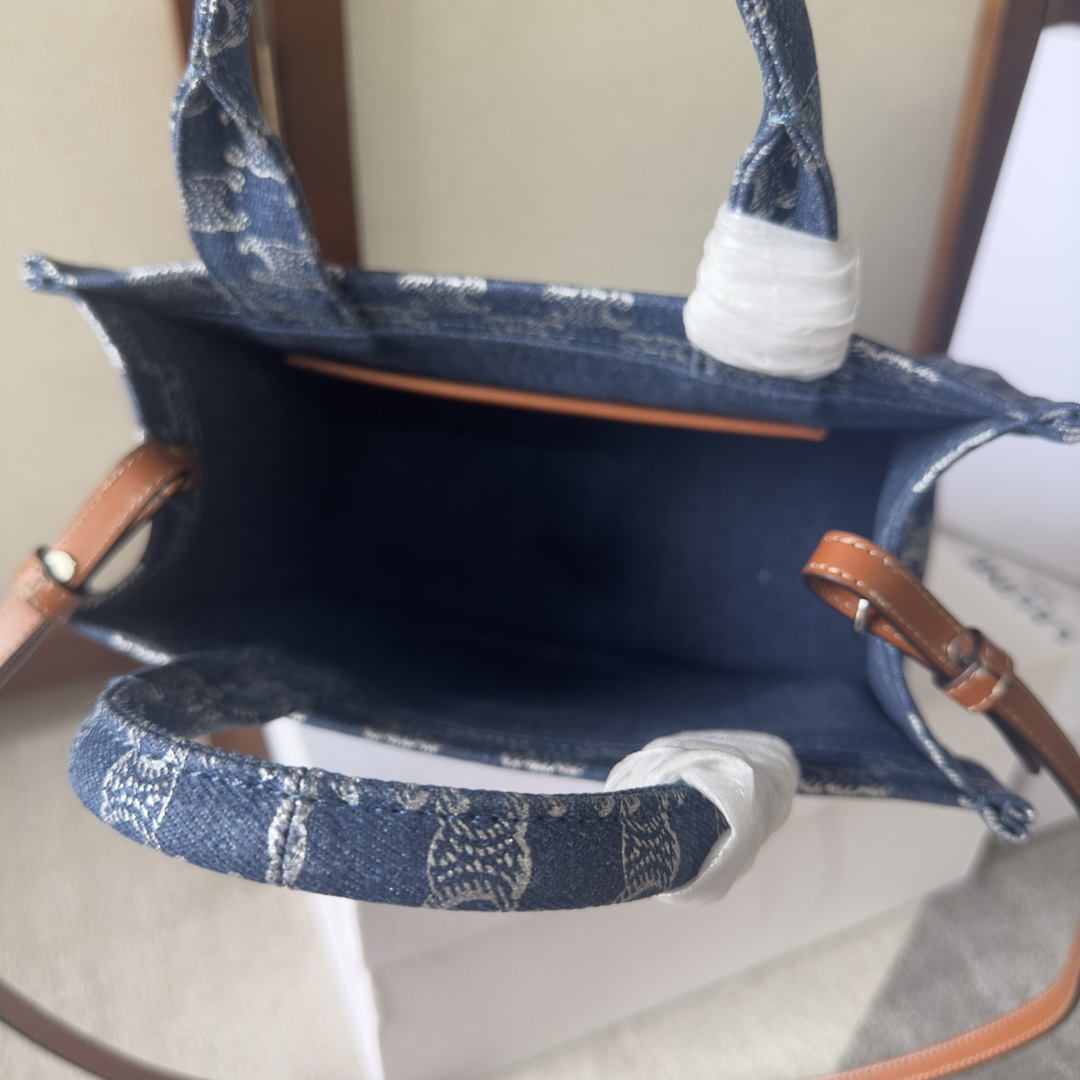 [TOP] CELINE Cabas Bags Denim And Cow Leather Handbags 25.5*18.5*12CM - Denim Blue