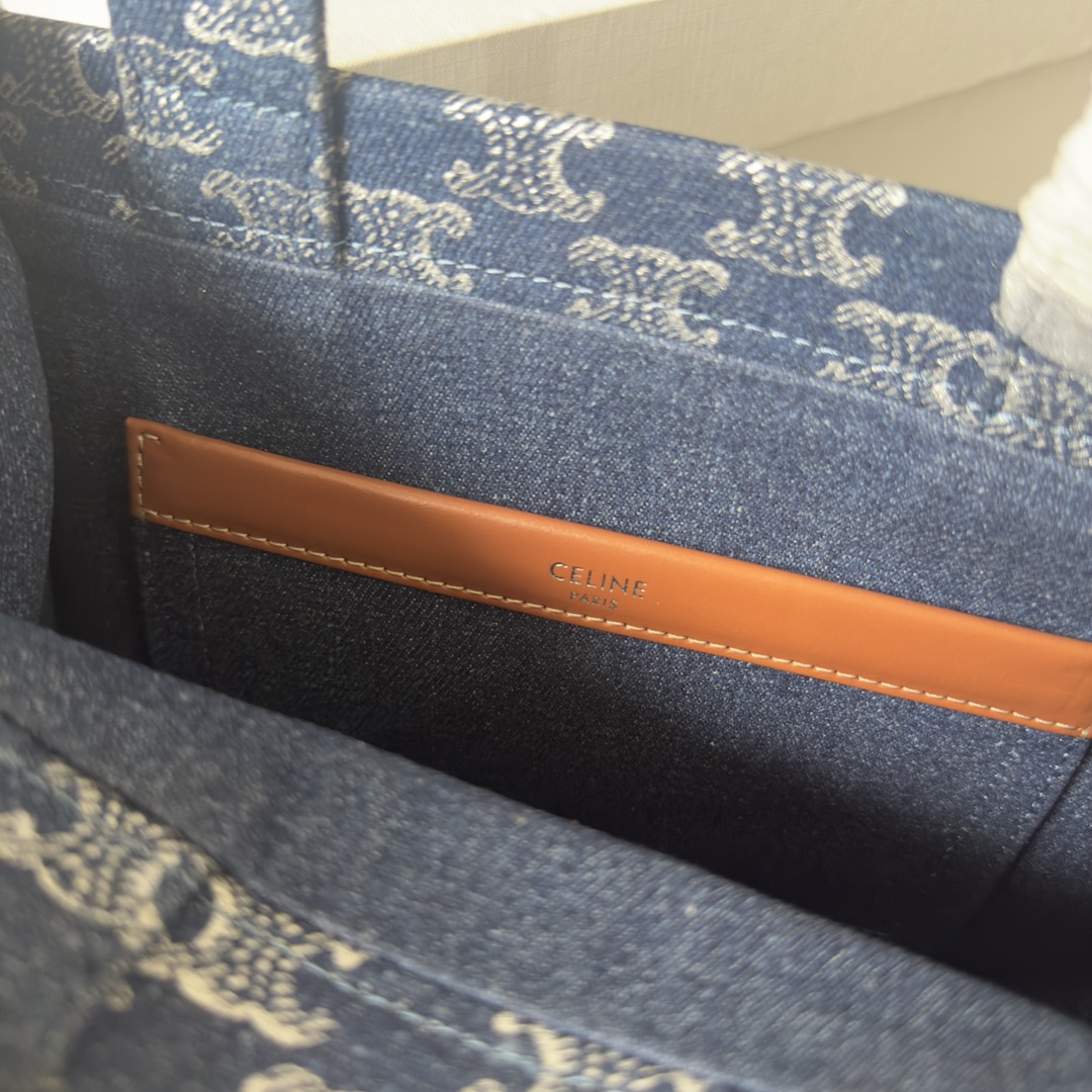 [TOP] CELINE Cabas Bags Denim And Cow Leather Handbags 25.5*18.5*12CM - Denim Blue