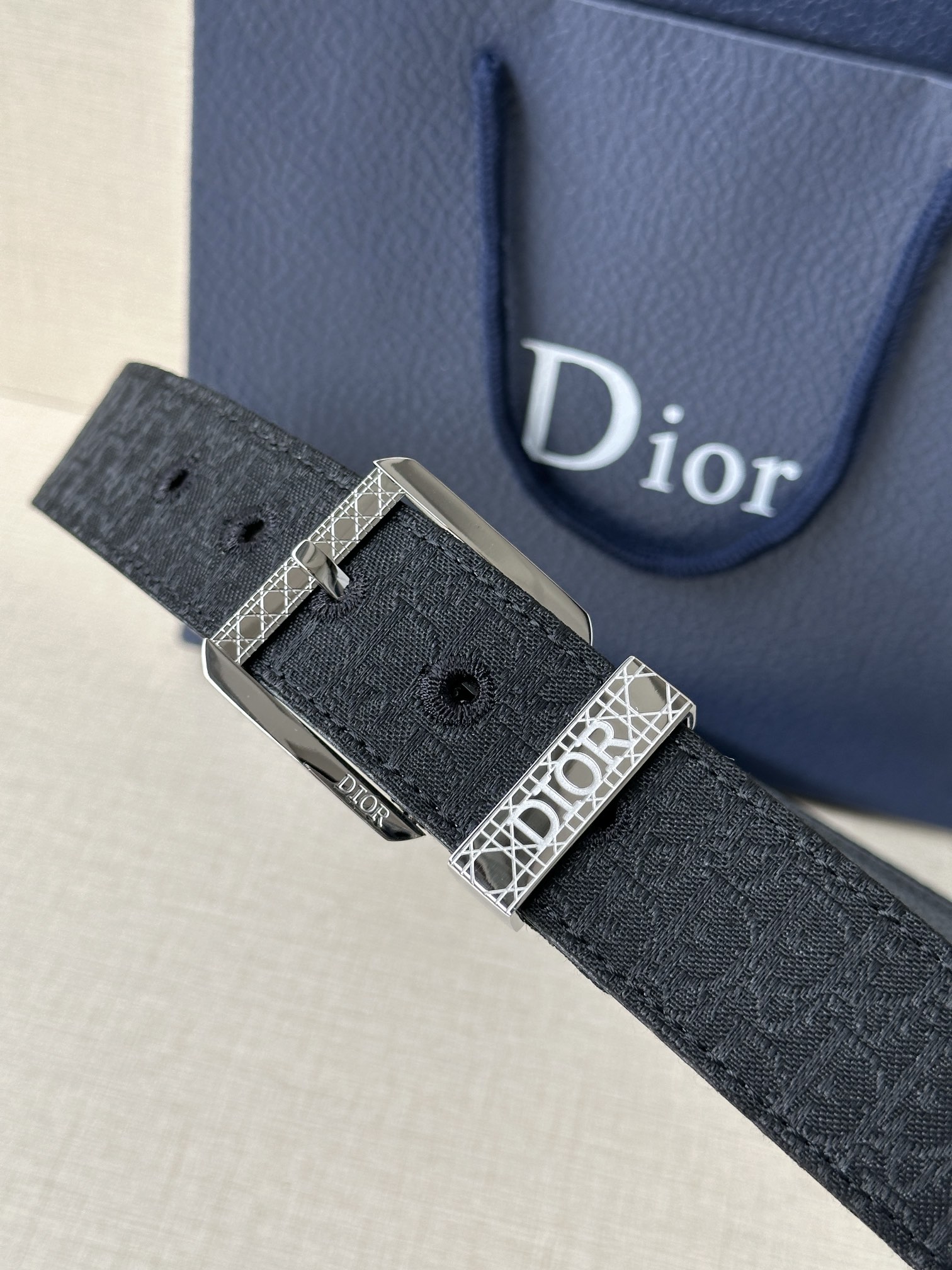 [TOP] Christian Dior Cowhide Belt 3.5CM - Black