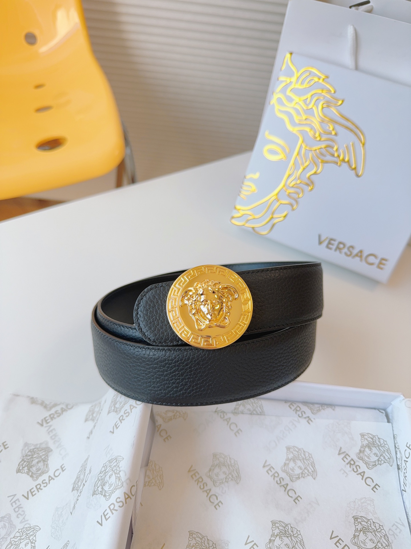 [TOP] VERSACE Cowhide Medusa Belts 4cm- Black