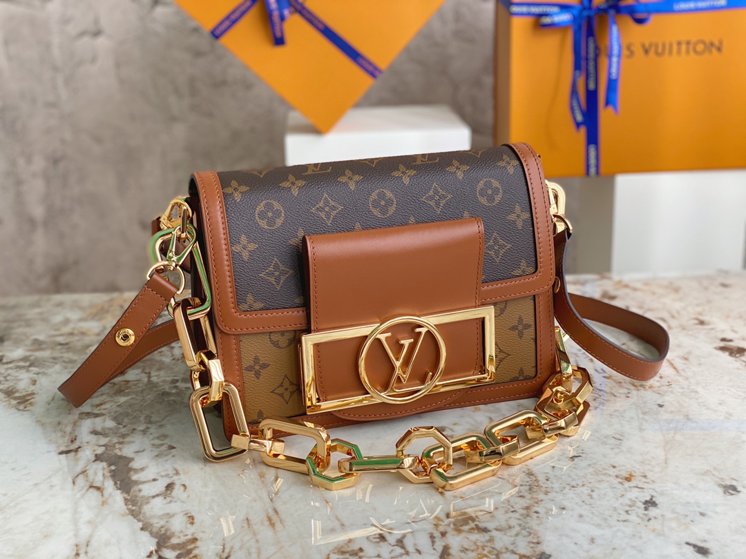 [TOP] Louis Vuitton LV Dauphine Handbags 25 x 17 x 10.5 cm/20 x 15 x 9cm  - Brown&GHW