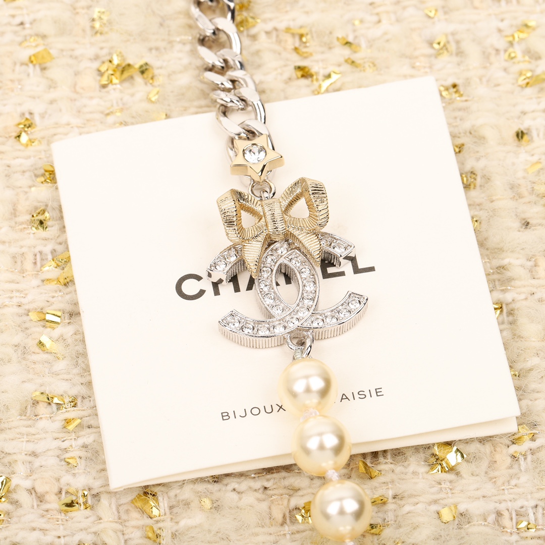[TOP] CHANEL Pearl Necklace - Silver