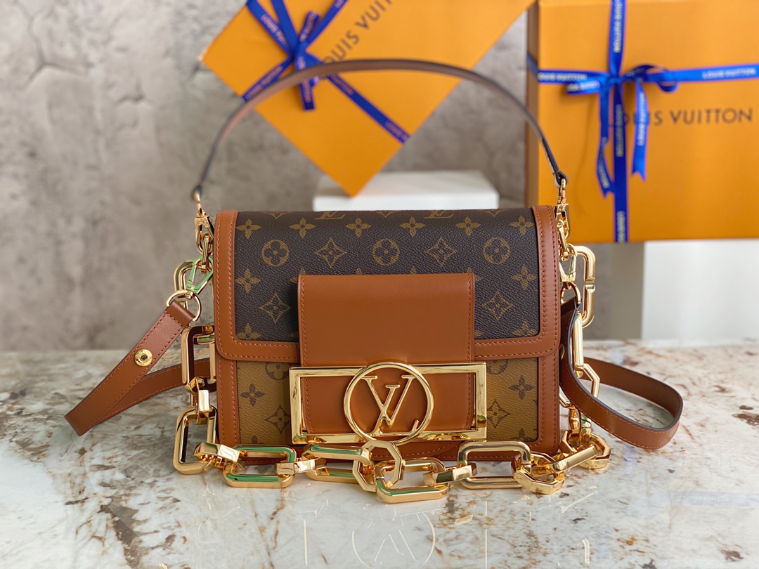 [TOP] Louis Vuitton LV Dauphine Handbags 25 x 17 x 10.5 cm/20 x 15 x 9cm  - Brown&GHW
