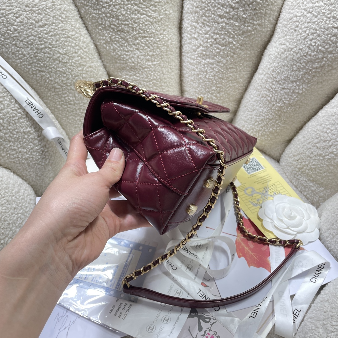 [TOP] CHANEL Coco Top Handle Bag Calfskin 23cm - Red