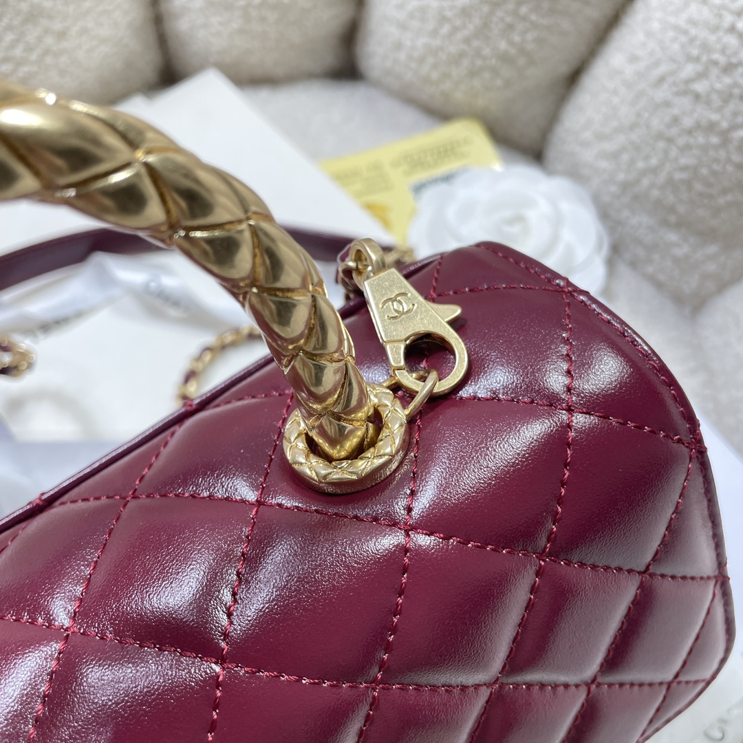 [TOP] CHANEL Coco Top Handle Bag Calfskin 23cm - Red