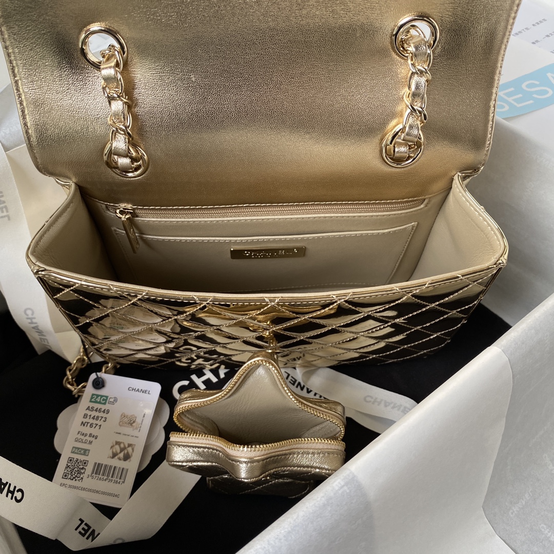 [TOP] CHANEL Flap Bag Shinny Backpack 18.5×23.5×8.5cm - Gold/Silver