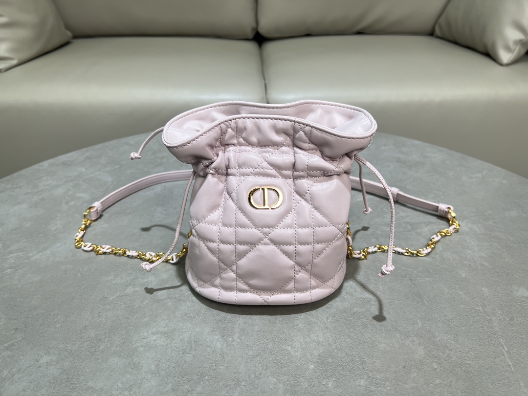 [TOP] Christian Dior Montaigne Bag Mini Drawstring Bucket Bag 16x18.5x13cm - Pink