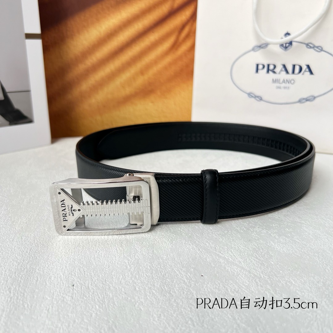 [TOP] PRADA Belt Calfskin with Metal Logo - 3.5CM