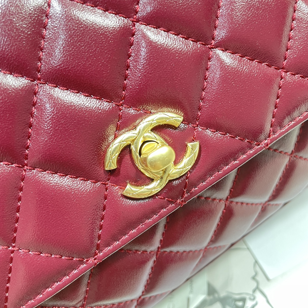 [TOP] CHANEL Coco Top Handle Bag Calfskin 23cm - Red