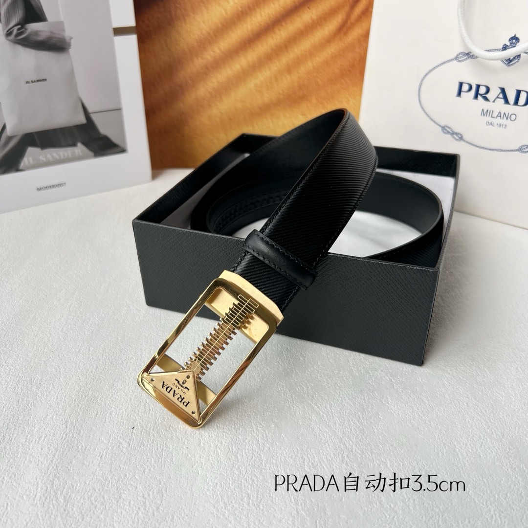 [TOP] PRADA Belt Calfskin with Metal Logo - 3.5CM