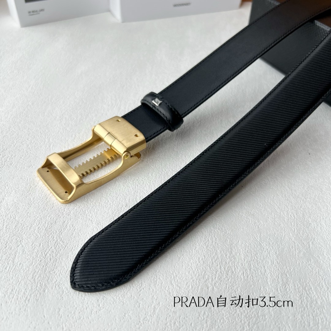 [TOP] PRADA Belt Calfskin with Metal Logo - 3.5CM