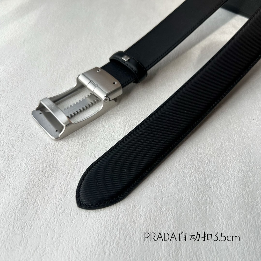 [TOP] PRADA Belt Calfskin with Metal Logo - 3.5CM