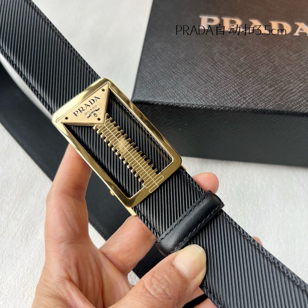 [TOP] PRADA Belt Calfskin with Metal Logo - 3.5CM
