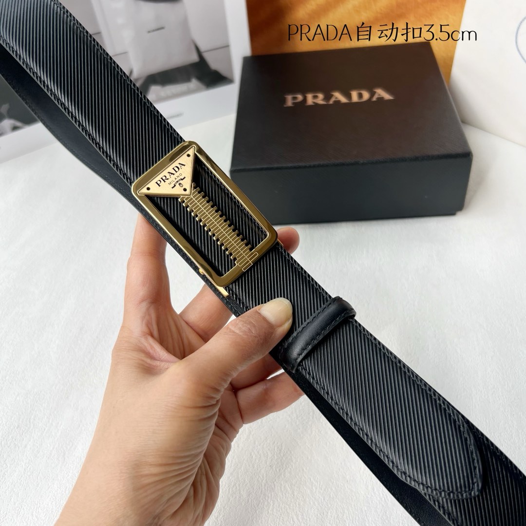 [TOP] PRADA Belt Calfskin with Metal Logo - 3.5CM