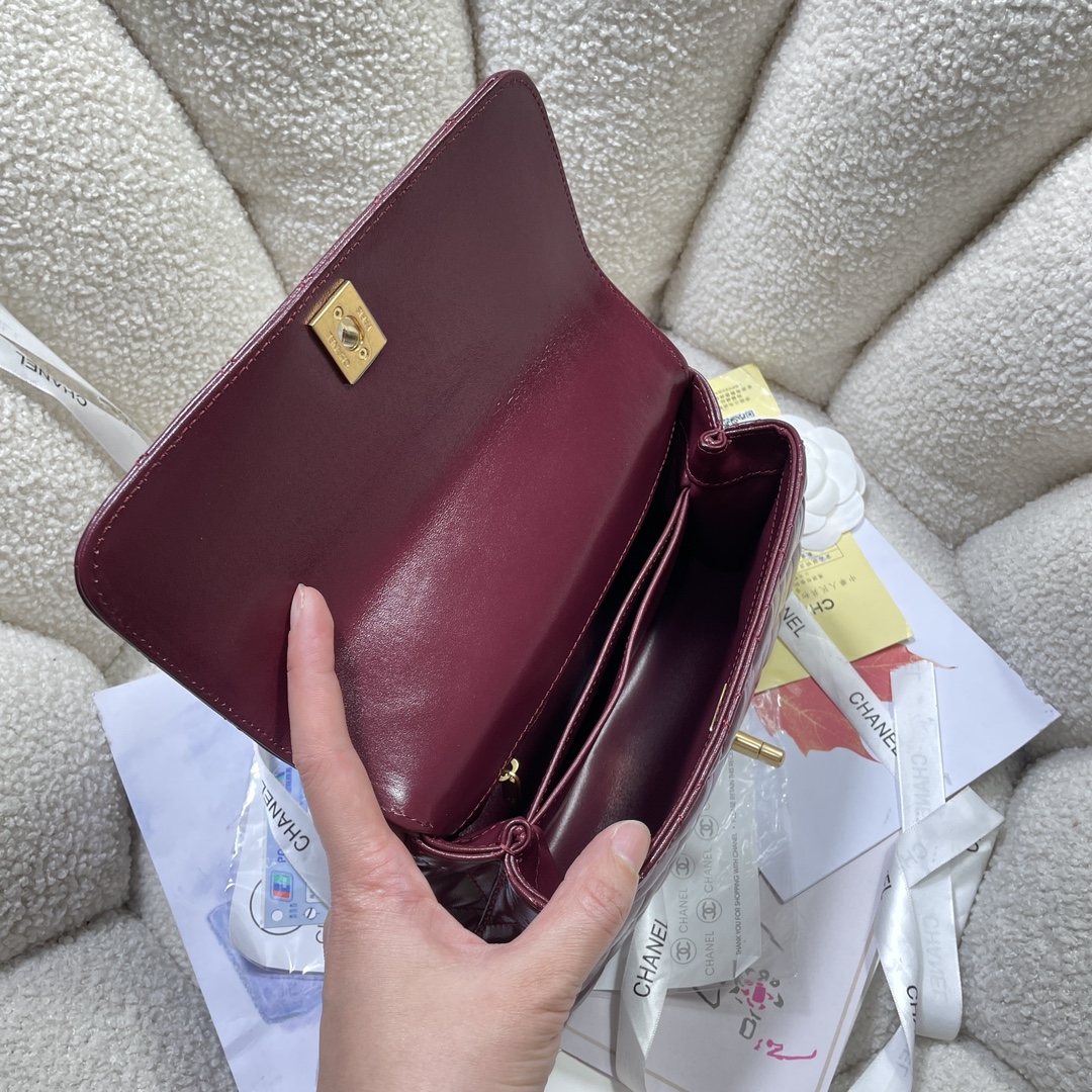 [TOP] CHANEL Coco Top Handle Bag Calfskin 23cm - Red