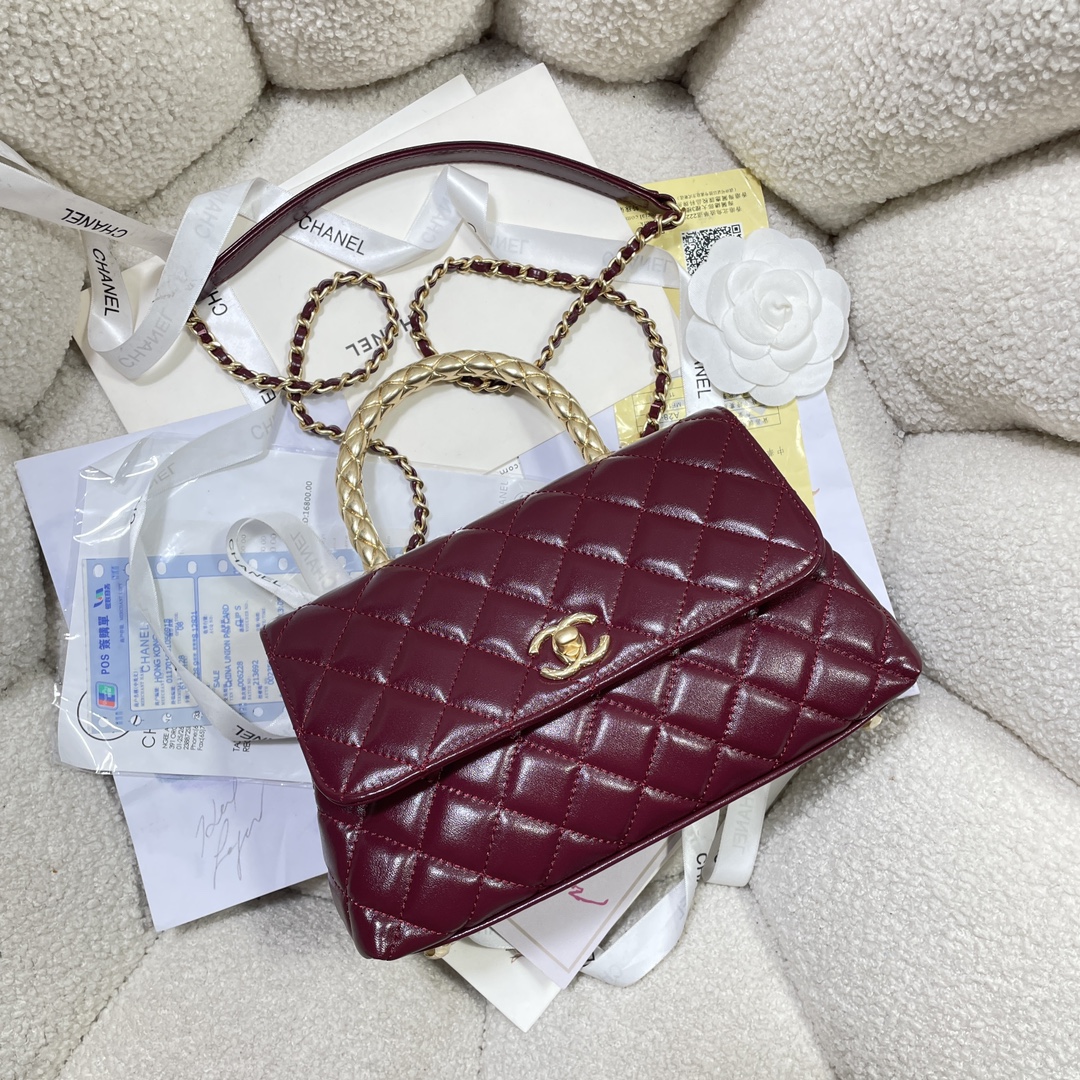 [TOP] CHANEL Coco Top Handle Bag Calfskin 23cm - Red