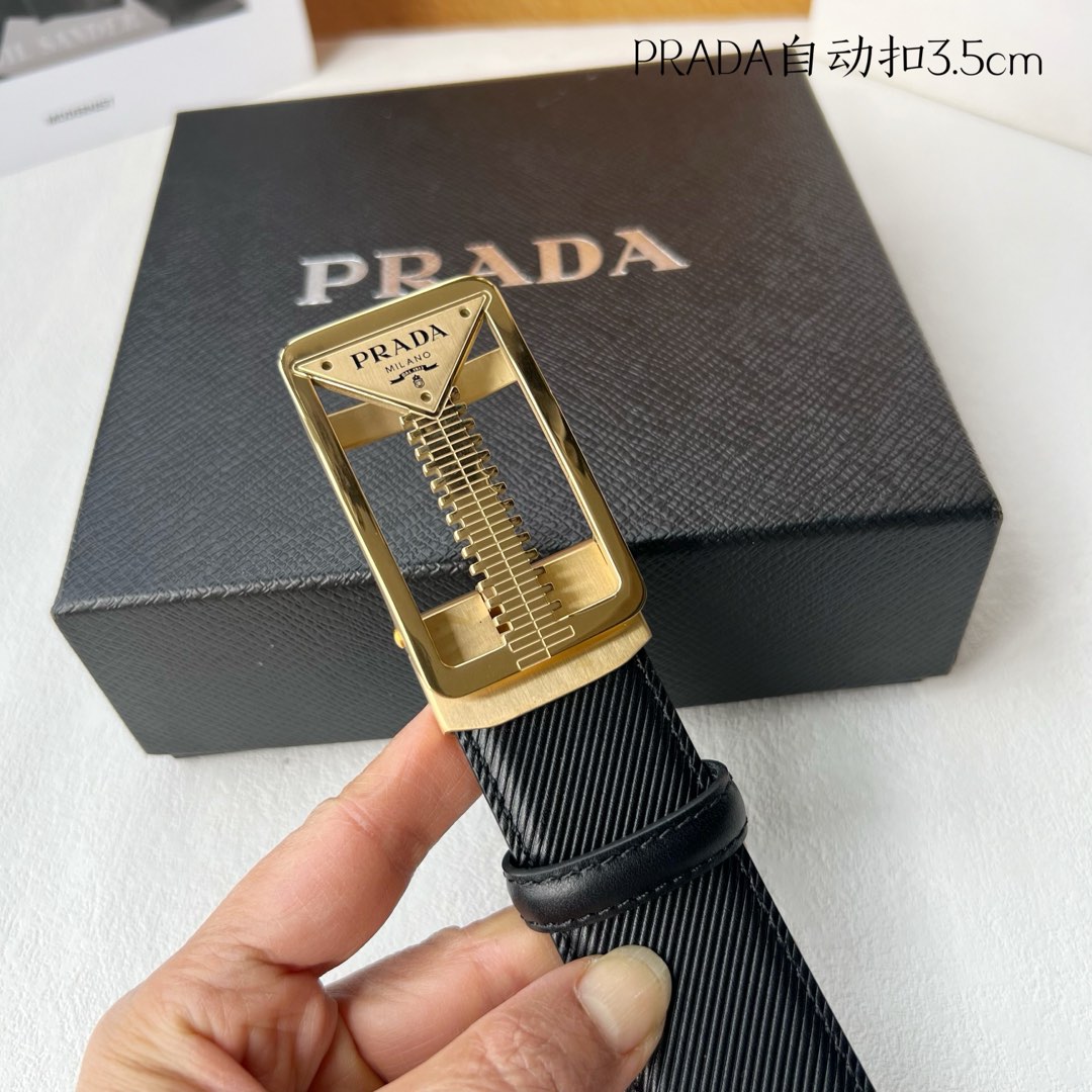 [TOP] PRADA Belt Calfskin with Metal Logo - 3.5CM