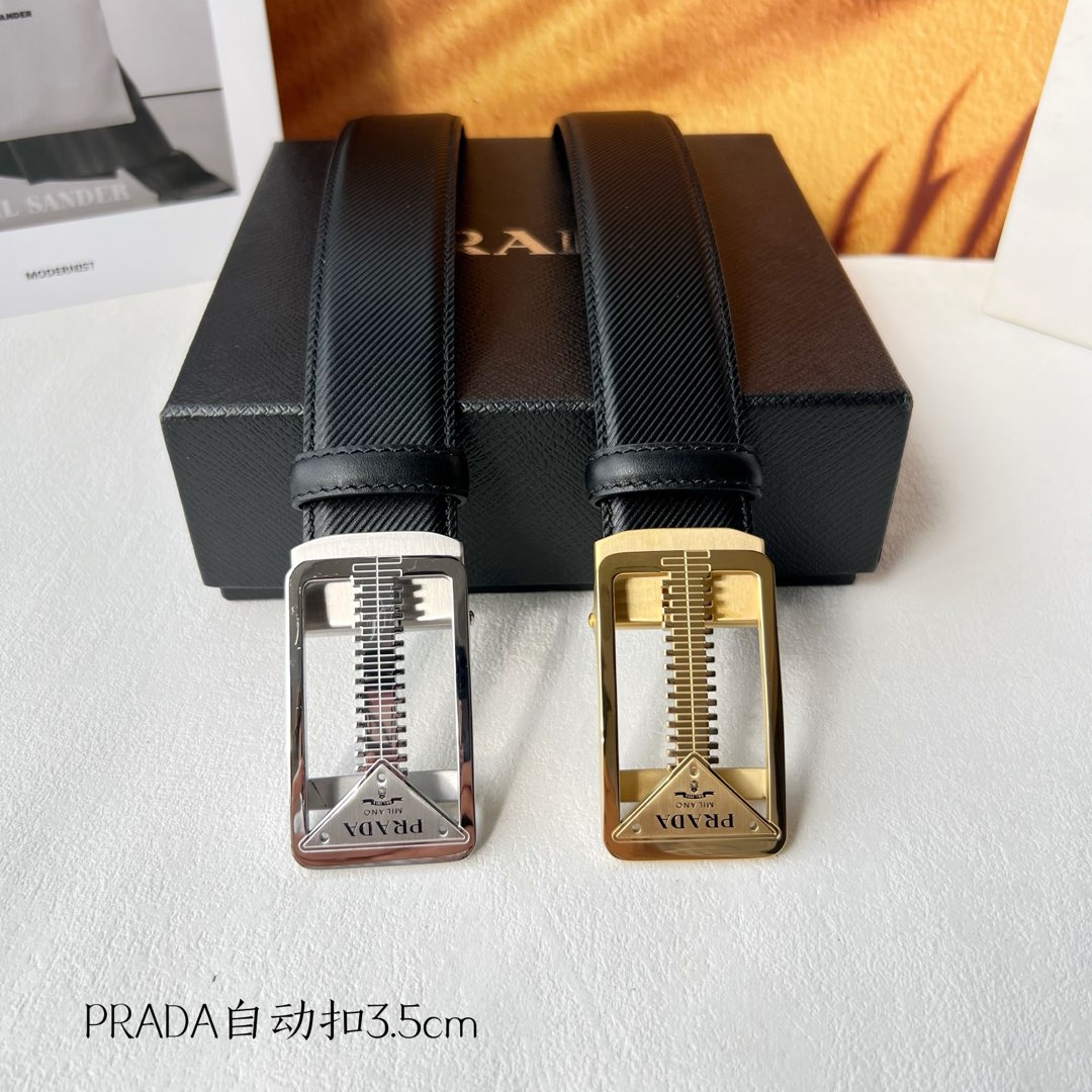 [TOP] PRADA Belt Calfskin with Metal Logo - 3.5CM